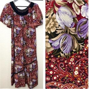 Vintage Liberty House Hawaiian House Dress Mumu Red Floral Bandana Print Size M
